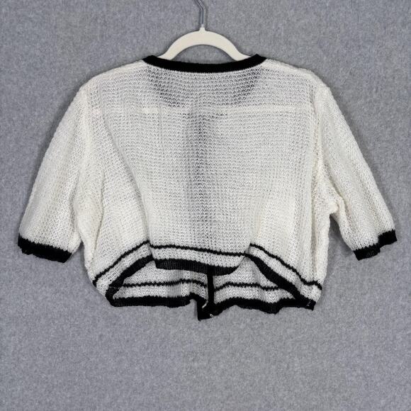 Dazy Cardigan Sweater Large Cream Cropped Open‎ Knit Sheer Retro Glam Old Money - Picture 7 of 10